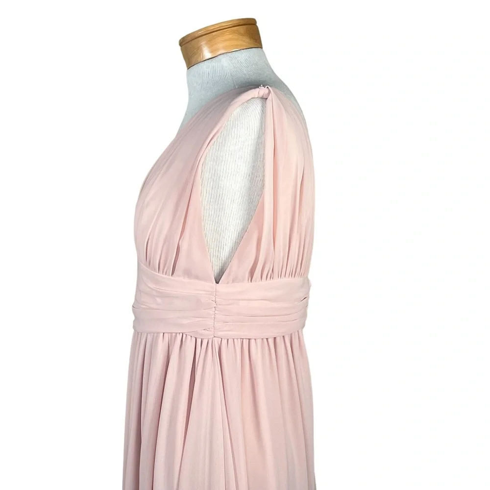 Lulu’s Deep V-Neck Blush Gown Maxi Prom Dress With Front Slit Grecian Goddess S - Picture 10 of 16